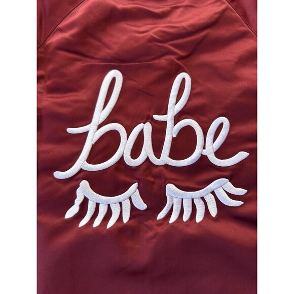 NEW The Babe Collection Style Club Satin Burgundy Bomber Women's Jacket Size Med - Picture 7 of 7